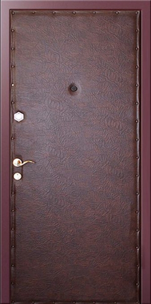 Металлическая входная дверь в частный дом, декорированная кожей