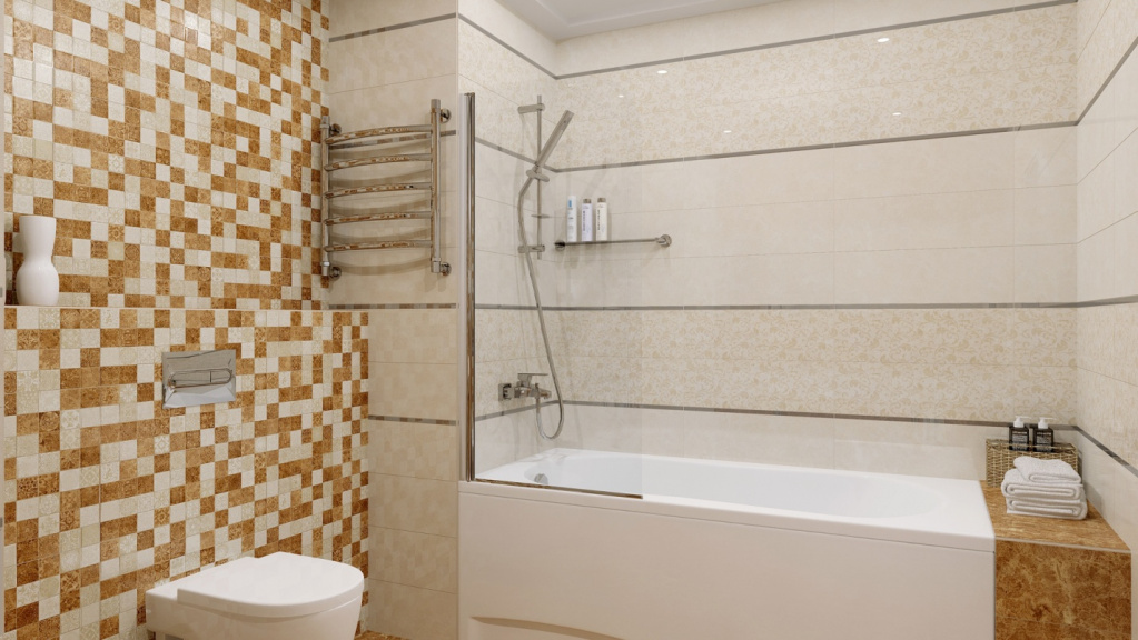 Контрастная мозаика из керамики в ванной