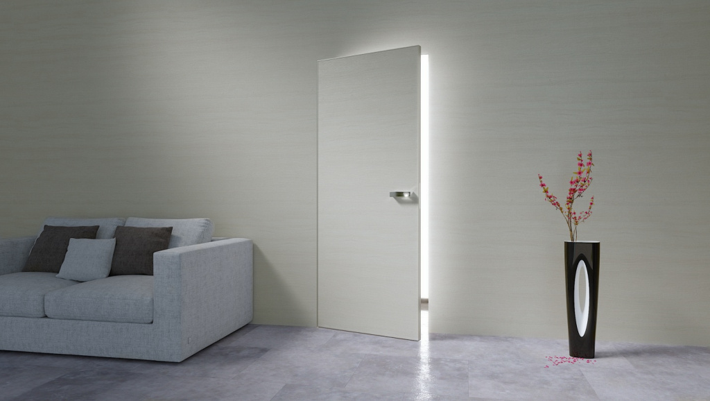 Скрытая дверь прекрасно вписывается в концепцию минимализма