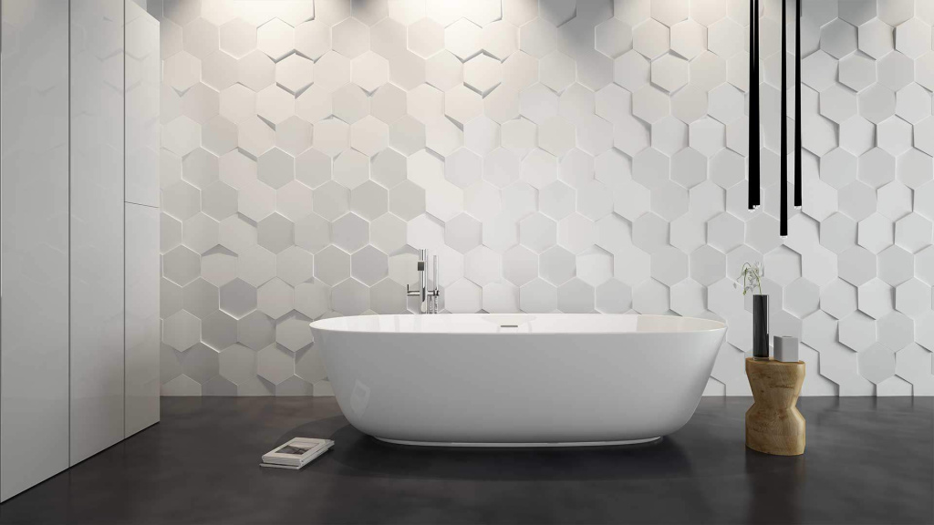 Плитка «соты» идеально подойдёт для дизайна современной ванной комнаты