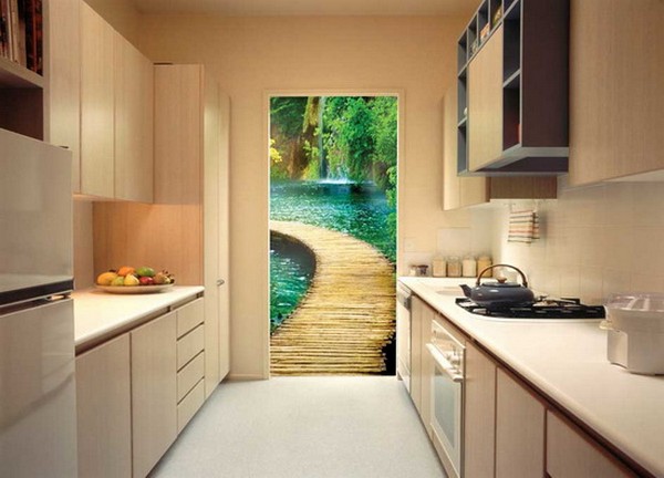 Кухонная дверь с изображением мостика по воде