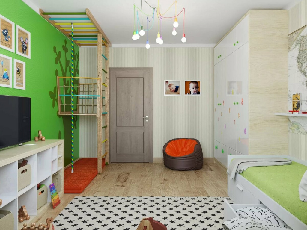 Серая глухая дверь МДФ с филенками для детской комнаты