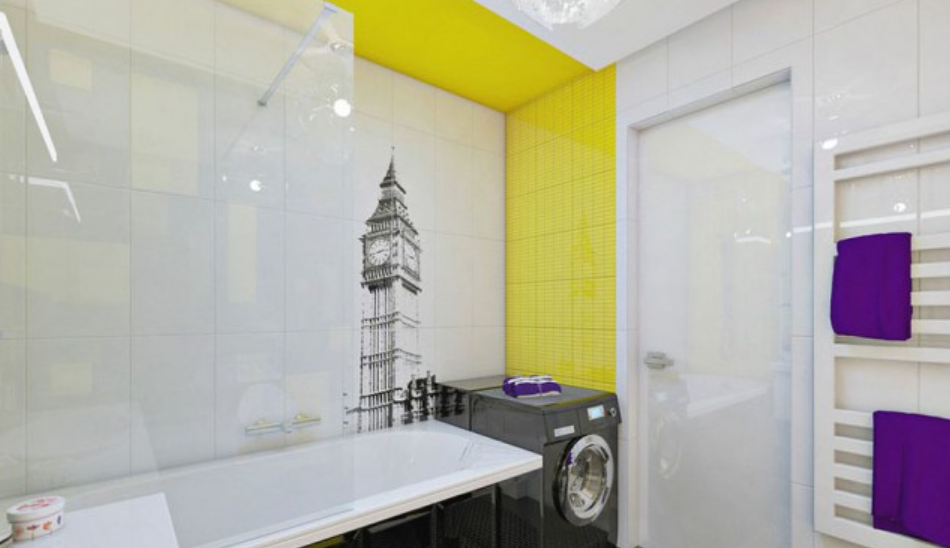 Комбинация горизонтальной и вертикальной укладок плитки в ванной