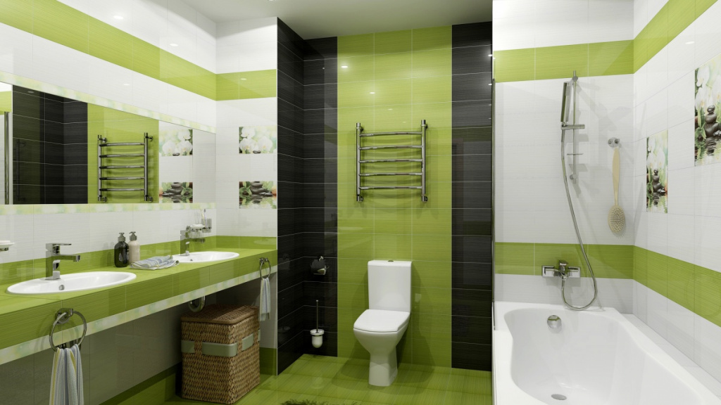 Яркая зеленая плитка для ванной