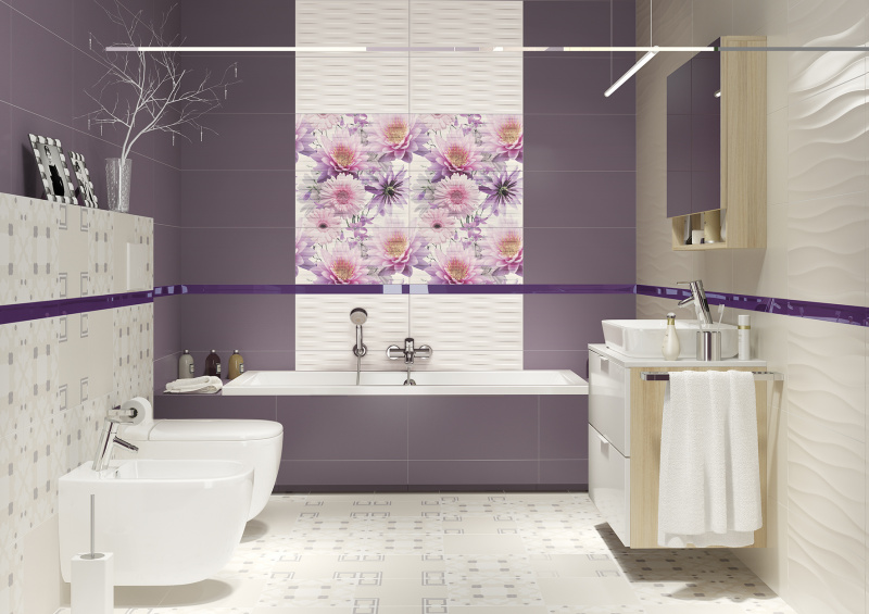 Цветочная композиция из плитки для ванной