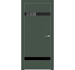 Дверь межкомнатная "Design-704" Дарк грин, вставка Лакобель черный, кромка-матовый хром