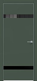 Дверь межкомнатная "Design-704" Дарк грин, вставка Лакобель черный, кромка-матовый хром