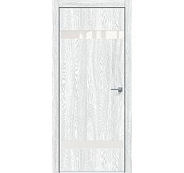 Дверь межкомнатная "Future-704" Дуб патина серый, вставка Лакобель белый, кромка-матовый хром