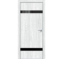Дверь межкомнатная "Future-704" Дуб патина серый, вставка Лакобель черный, кромка-матовый хром