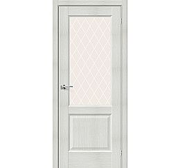 Дверь межкомнатная из эко шпона «Неоклассик-33» Bianco Veralinga остекление White Сrystal
