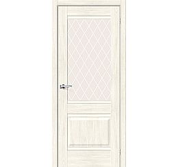Дверь межкомнатная из эко шпона «Прима-3» Nordic Oak стекло White Сrystal