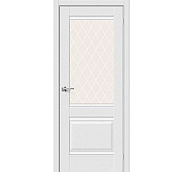 Дверь межкомнатная из эко шпона «Прима-3» Virgin стекло White Сrystal
