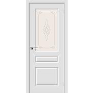 Дверь межкомнатная из ПВХ "Скинни-15" Белый остекление художественное