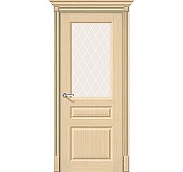 Дверь межкомнатная шпонированная «Статус-15» Ф-22 (БелДуб) (Шпон файн-лайн) остекление сатинато Сатинато белое