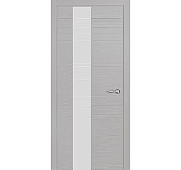 Дверь межкомнатная шпонированная "V-I" Светло-серый вставка Лакобель белый