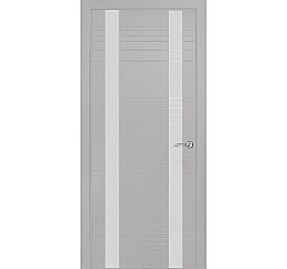 Дверь межкомнатная шпонированная "V-II" Светло-серый вставка Лакобель белый