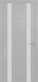 Дверь межкомнатная шпонированная "V-II" Светло-серый вставка Лакобель белый