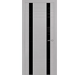 Дверь межкомнатная шпонированная "V-II" Светло-серый вставка Лакобель чёрный