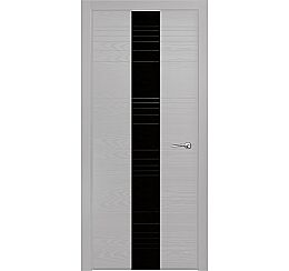 Дверь межкомнатная шпонированная "V-V" Светло-серый вставка Лакобель чёрный