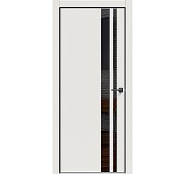Дверь межкомнатная "Concept-712" Белоснежно матовый, вставка Лакобель чёрная, кромка-чёрная матовая