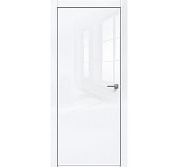 Межкомнатная скрытая дверь из ПВХ "Gloss-701"Белый глянец,  кромка- матовый хром