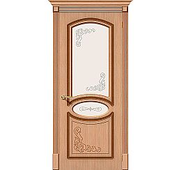 Дверь межкомнатная шпонированная «Азалия» Дуб Ф-05 (Шпон файн-лайн) остекление Сатинато белое